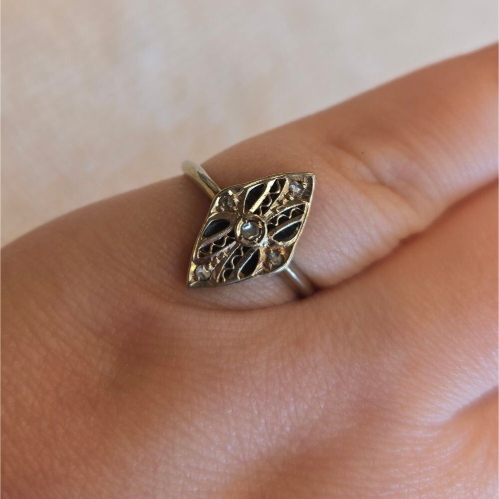 Antique 14k White Gold Filigree w/ Diamonds Ring Size 55